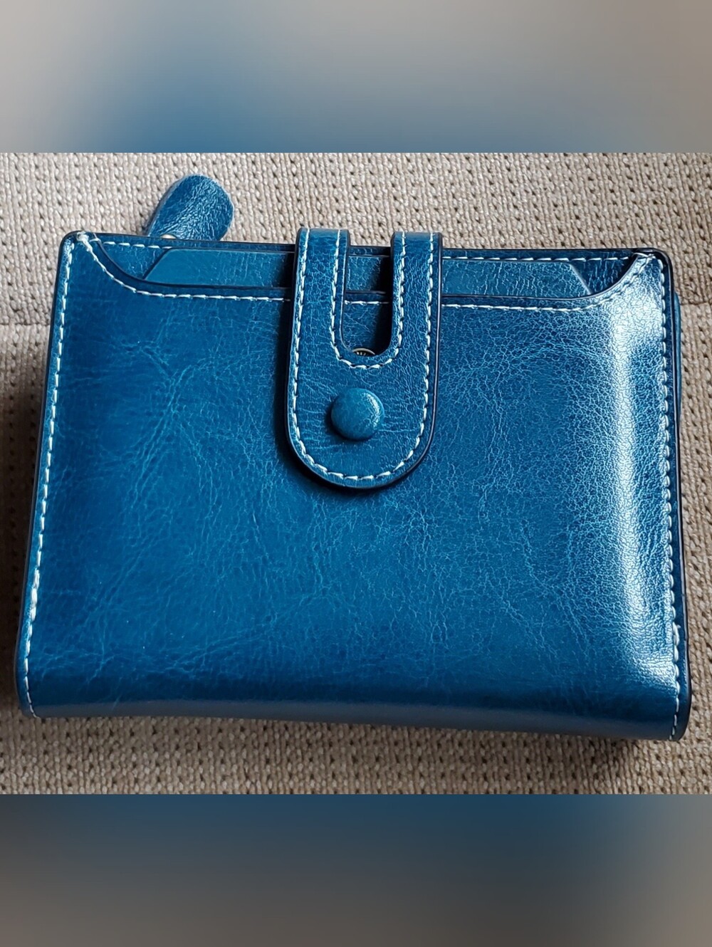 Women's Teal Blue Leather Wallet - Compact Snap Closure